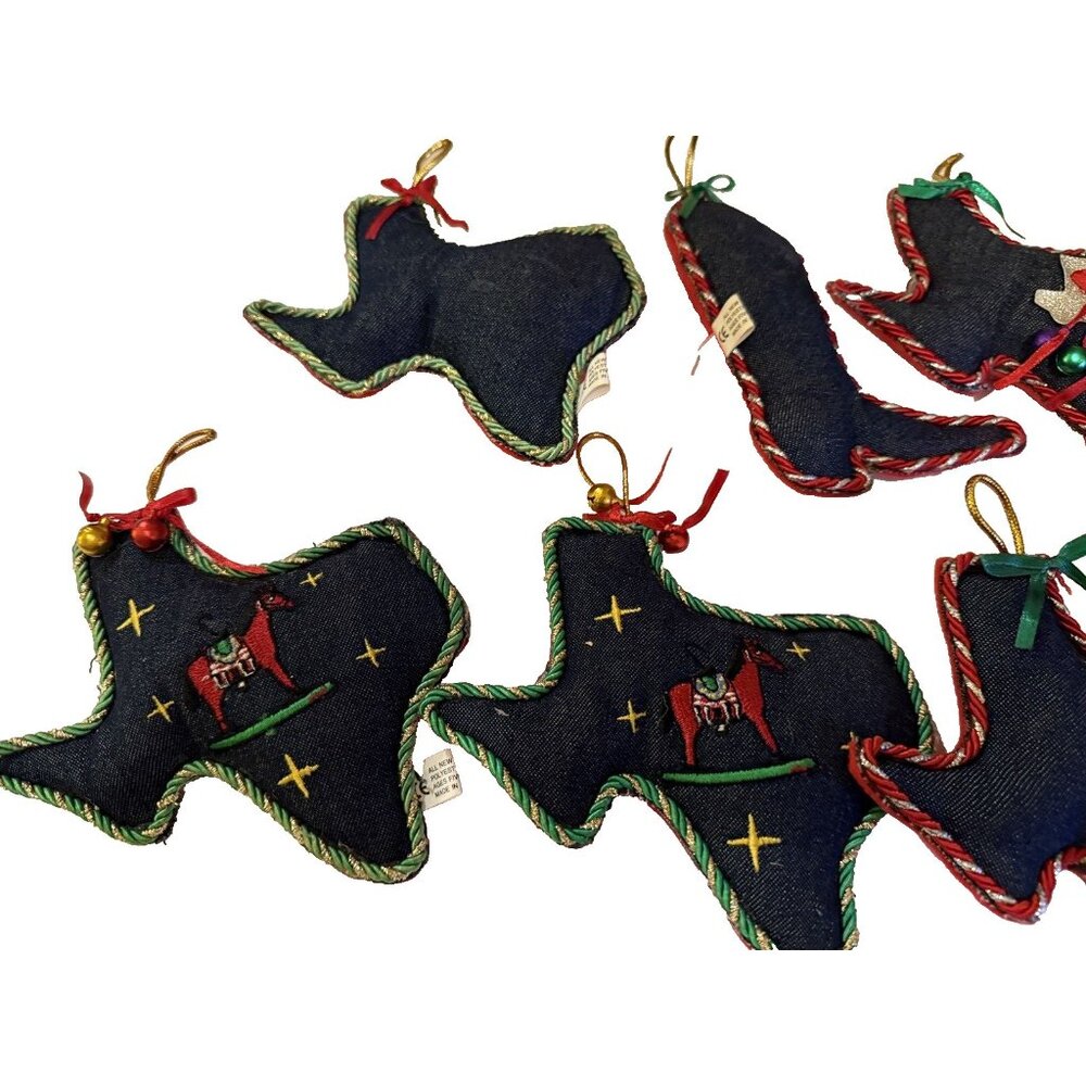 Blue Denim Texas Christmas Ornaments Set 6 Horse Western Cowboy Ranch Farmhouse - Picture 8 of 10